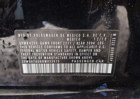 2017 Volkswagen Golf Gti Autobahn 4-Door/S 4-Door/Se 4-Door/Sport 4-Door из США, поврежденный, VIN 3VW547AU6HM033515